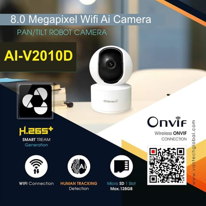 Camera wifi Xoay 360 Vantech A2010D , Độ Phân giải 8.0 Mpx - BH 24 Tháng