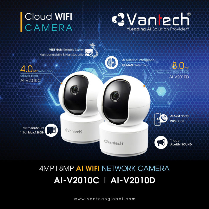 Camera wifi Xoay 360 Vantech A2010D , Độ Phân giải 8.0 Mpx - BH 24 Tháng