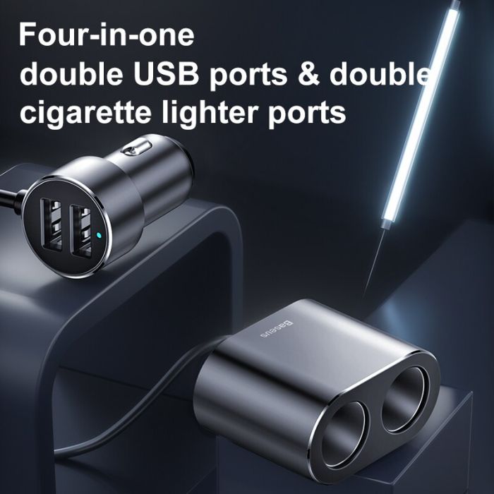 Tẩu sạc đa năng tích hợp bộ chia cổng sạc Baseus High Efficiency 1 to 2 Cigarette Lighter ( 80w )