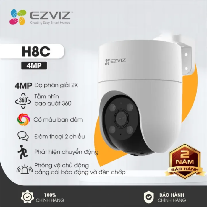 Combo Camera Ngoài Trời EZVIZ H8C (4MP) + Thẻ 128Gb + Hộp Kỹ Thuật - Chính Hãng - Có Màu Ban Đêm