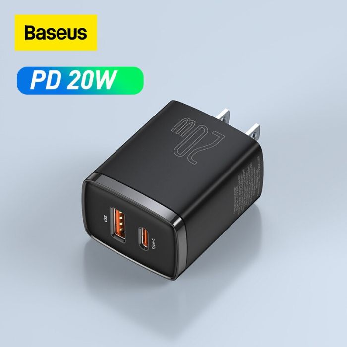 Củ sạc nhanh 20w Baseus Compact Quick Charger 2 cổng USB + USB C, 20W PD/QC 3.0 Multi Quick Charge S