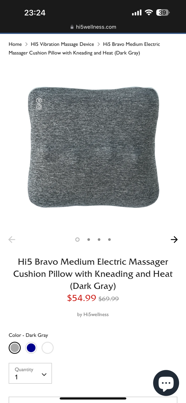 Gối massage bi đá nóng hãng Hi5 shiatsu Bravo medium ( hàng Amazon Mỹ ) mã (10473)