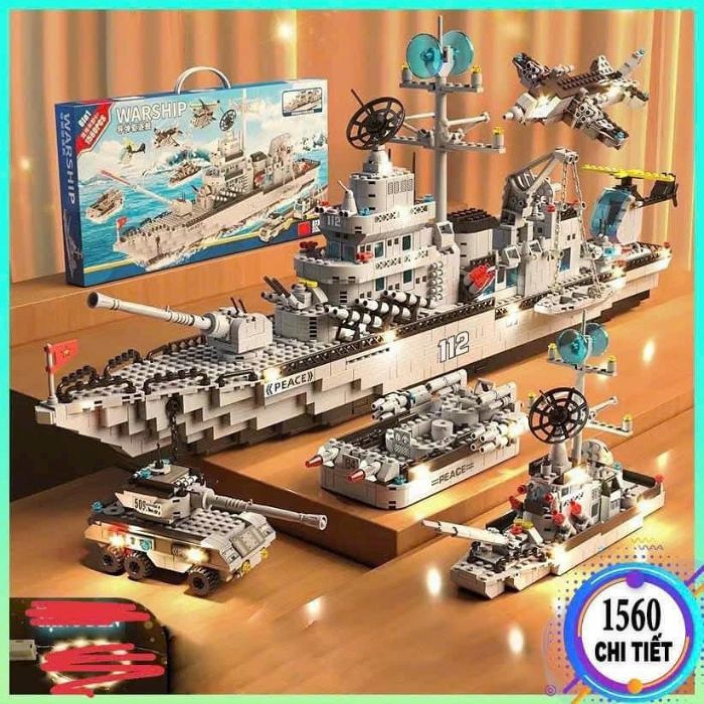 Lego tàu chiến 1560 chi tiết cao cấp giá rẻ, đồ chơi lắp ráp mô hình 6in 1