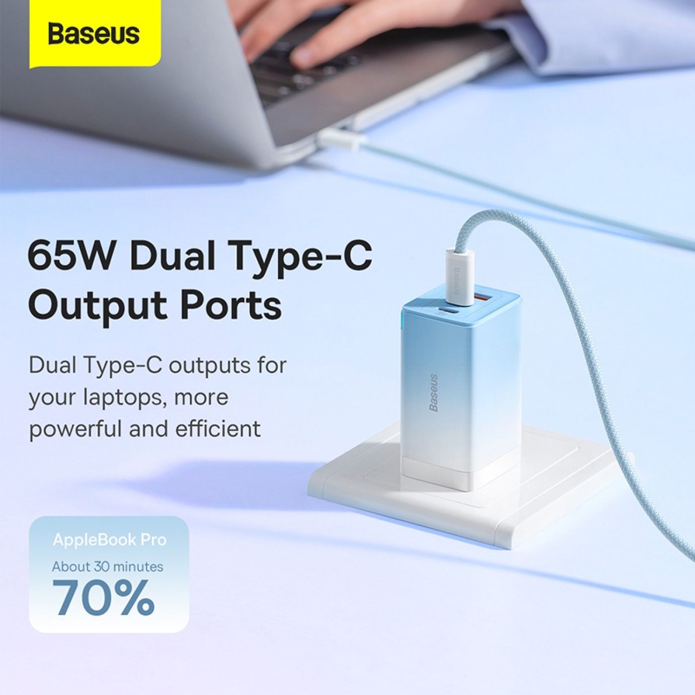 Bộ sạc nhanh Baseus GaN5 Pro Quick Charger 65W (Type Cx2 + USB , PD3.0/ PPS/ QC4.0/ SCP/FCP - Trắng