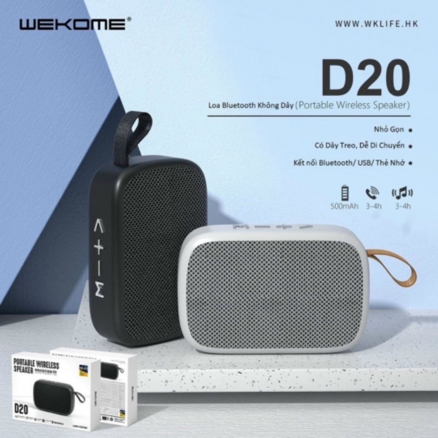 Loa Bluetooth Wekome D20 V5.0, Tích Hợp Đèn LED, Âm Thanh Lớn Rõ - BH 06 Tháng - PK Fone