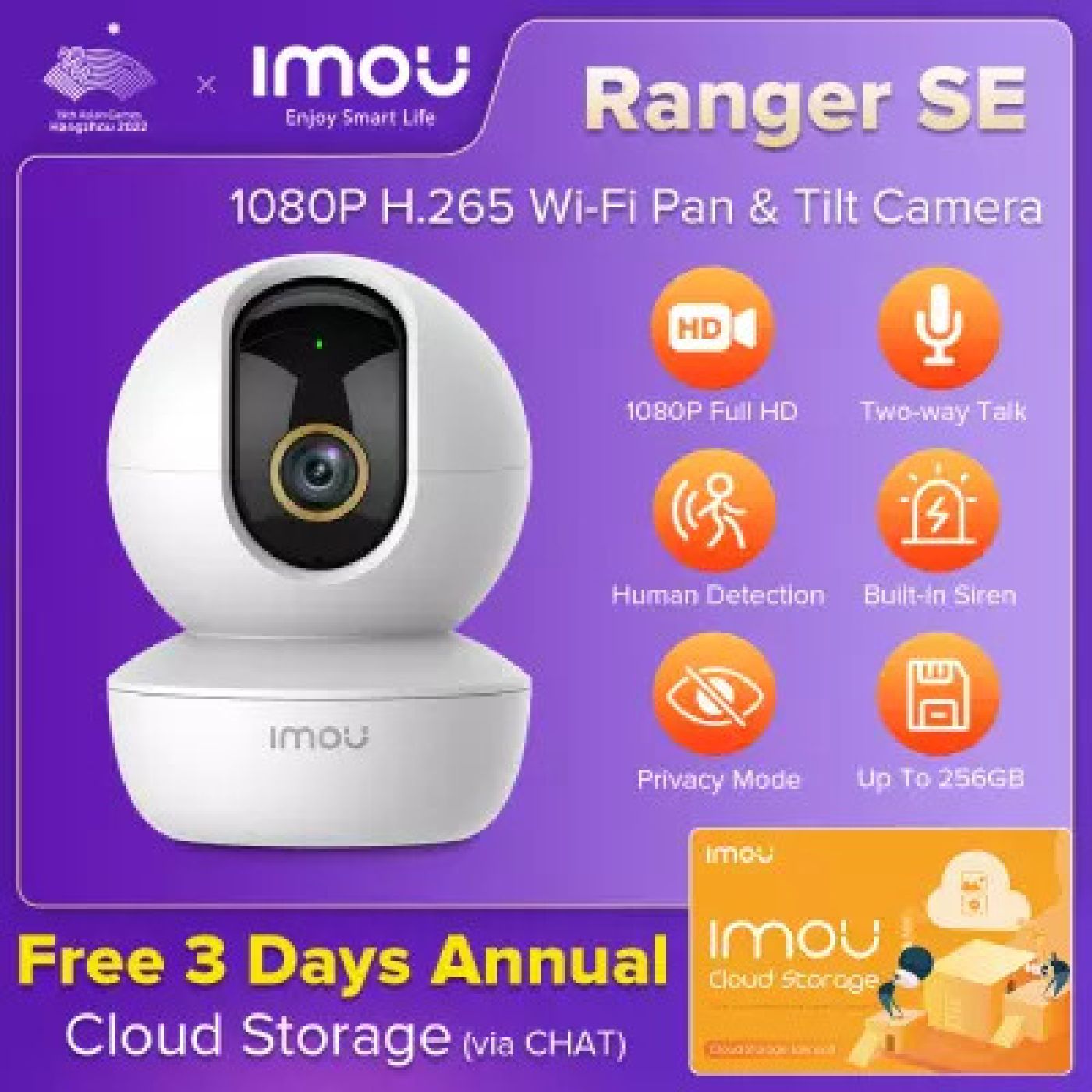 Camera WIFI Imou Ranger SE A23P (Xoay 360, đàm thoại 2 chiều) + Thẻ nhớ Hik 32GB + Chân đế L