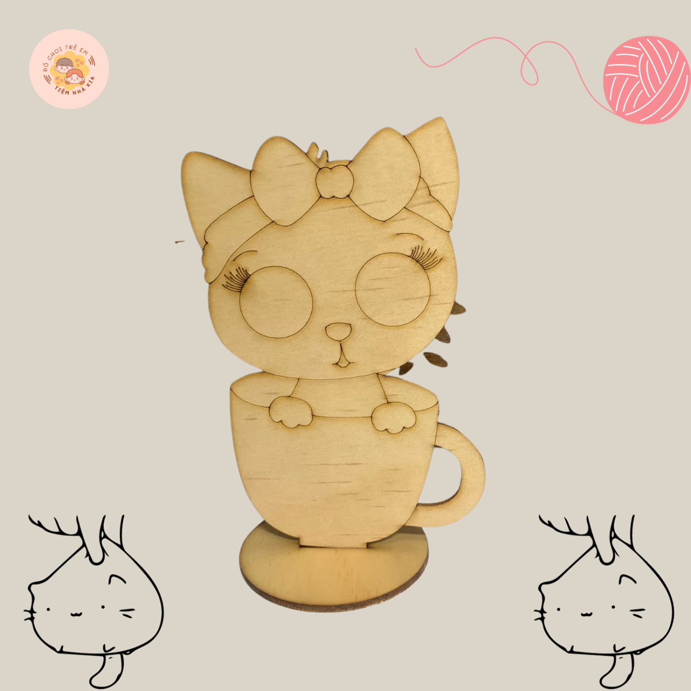 Bộ 3 Hình Mèo Điệu Tô Màu Gỗ DIY Giúp Bé Thỏa Sức Sáng Tạo_Có thể làm quà tặng sinh nhật, trang trí