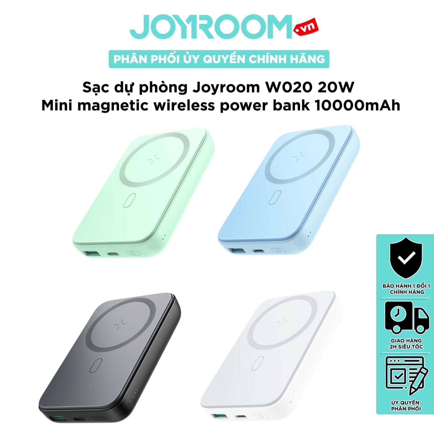 Sạc dự phòng iPhone Joyroom W020 công suất 20W-10000mAh nam châm magsafe với nhiều màu sắc tặng kèm