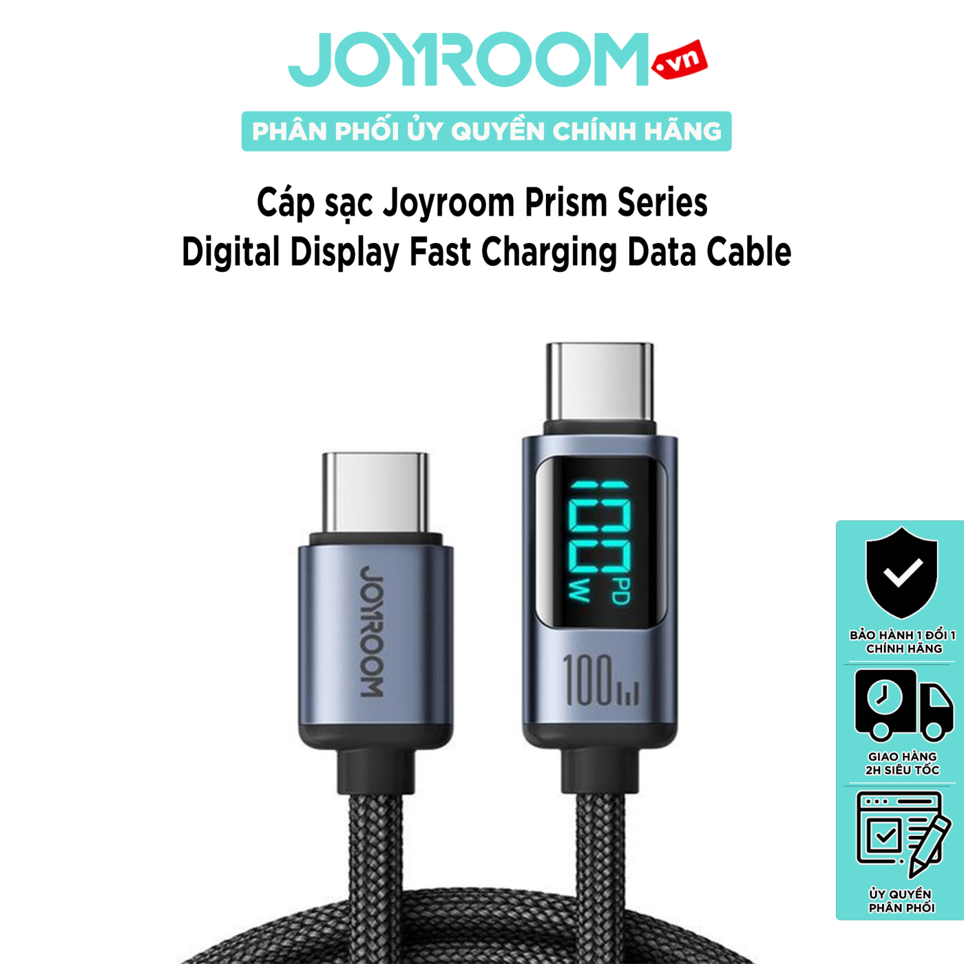 Cáp sạc iPhone Joyroom Prism có màn hình hiển thị công suất, truyền dữ liệu 100W