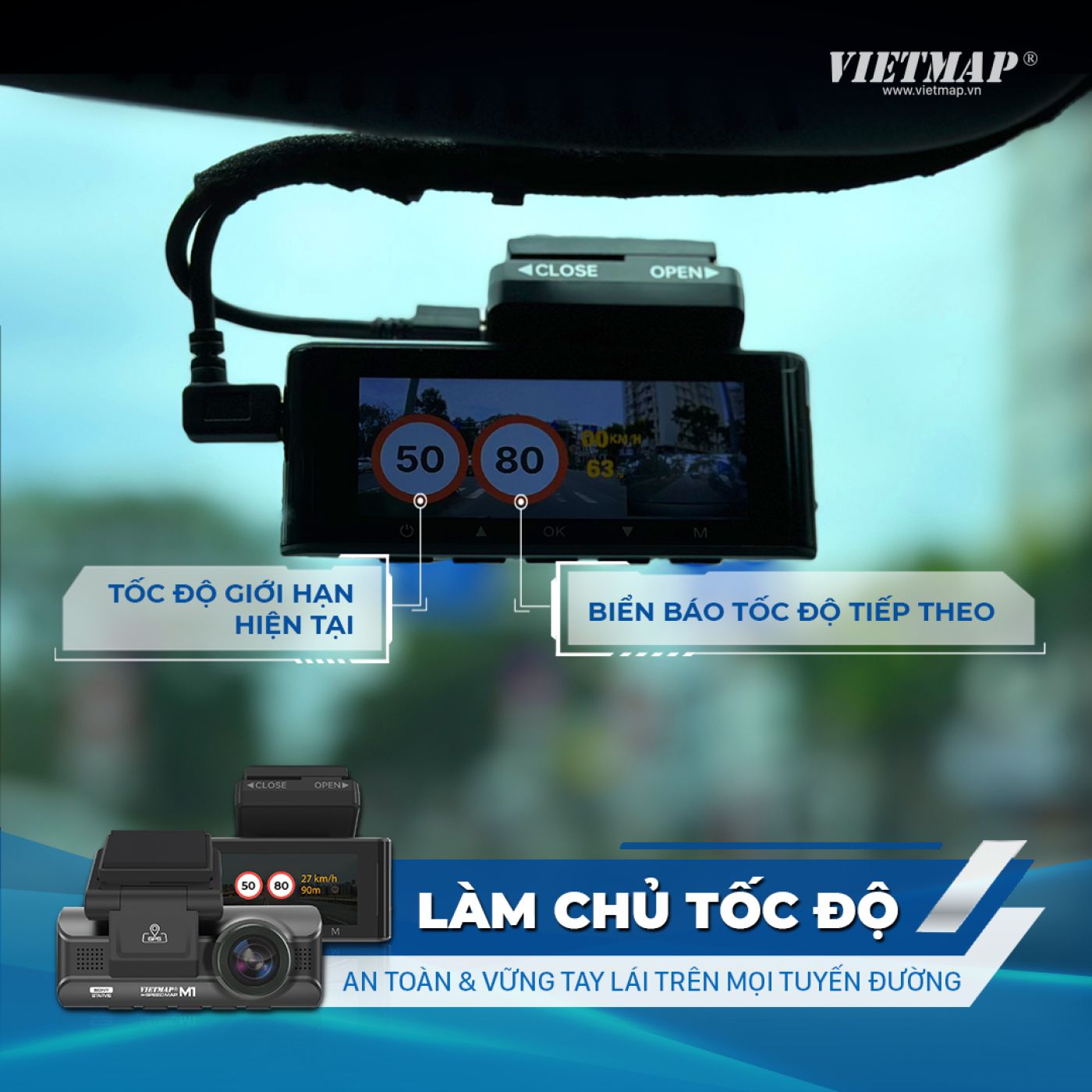 Camera hành trình Vietmap M1 SpeedMap , Cảnh báo Cam phạt nguội, giới hạn tốc độ