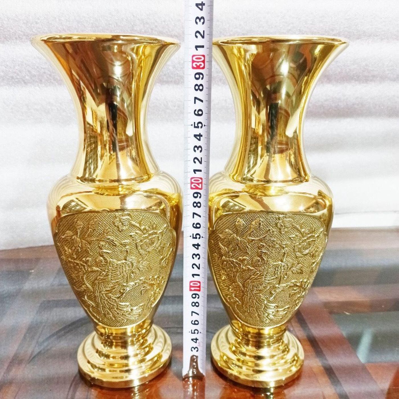 Lọ hoa bằng đồng vàng nguyên chất ( 32cm )