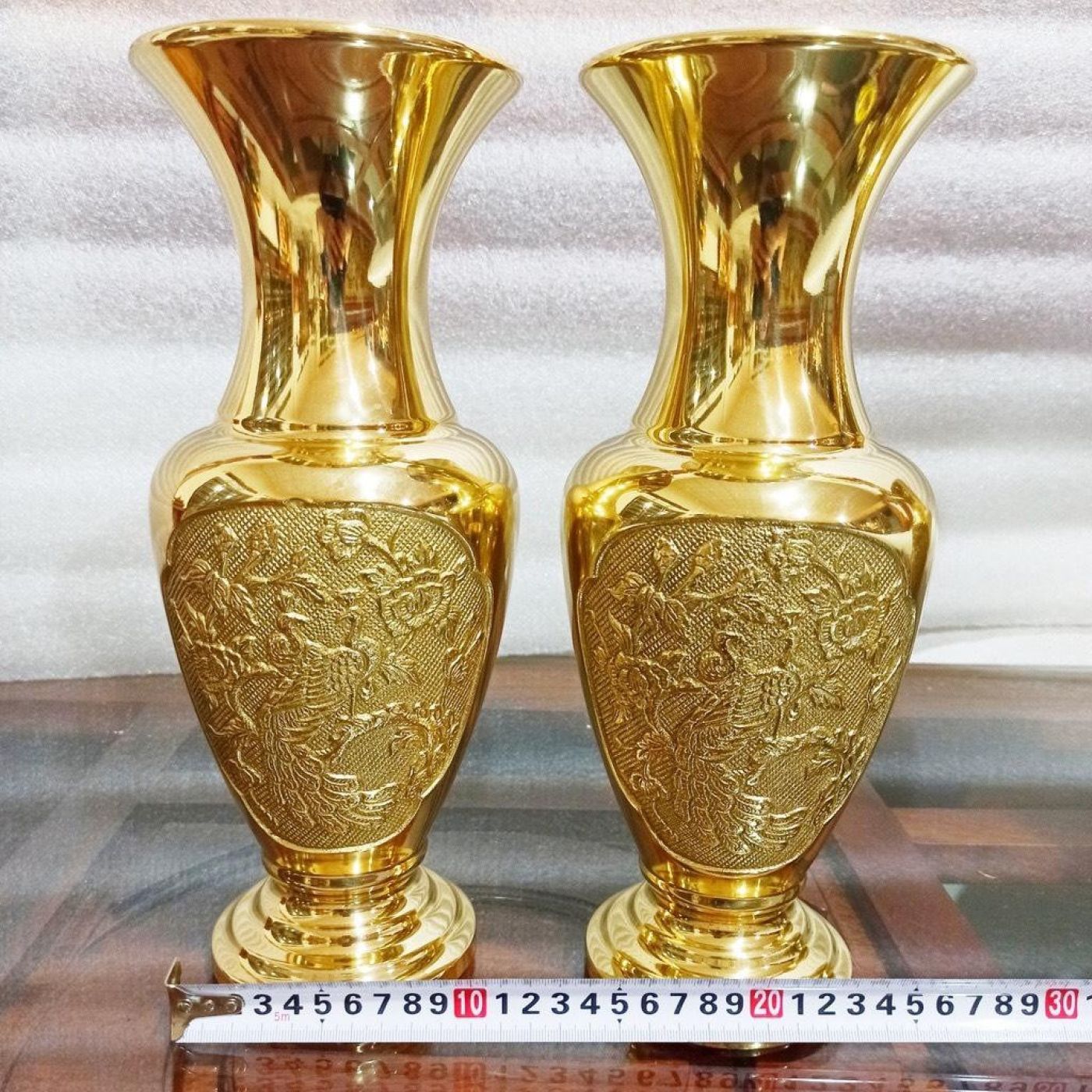 Lọ hoa bằng đồng vàng nguyên chất ( 32cm )