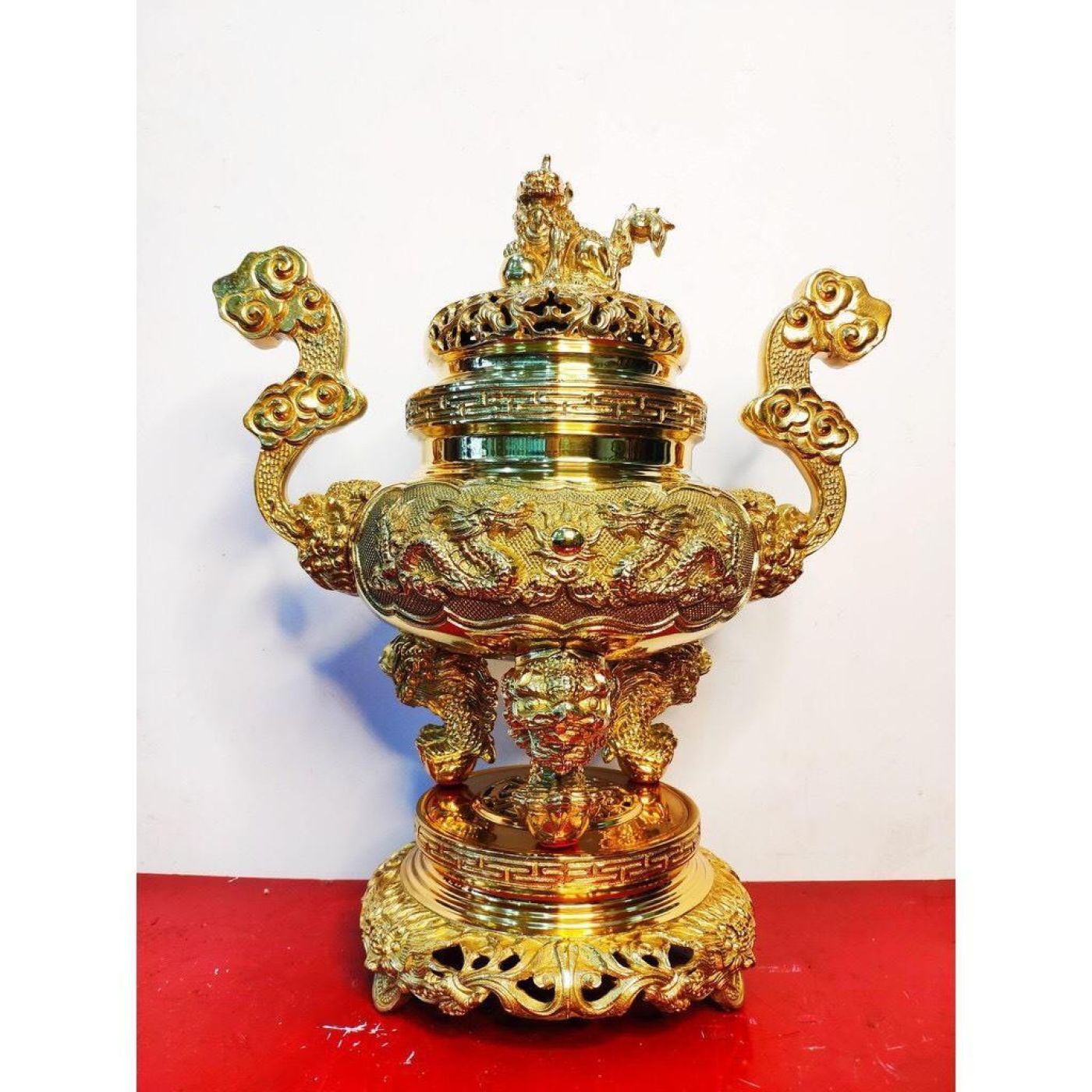 Bộ Đỉnh Đồng, Đỉnh , Hạc , Chân nến Phong Thủy, bằng Đồng Vàng - 45cm