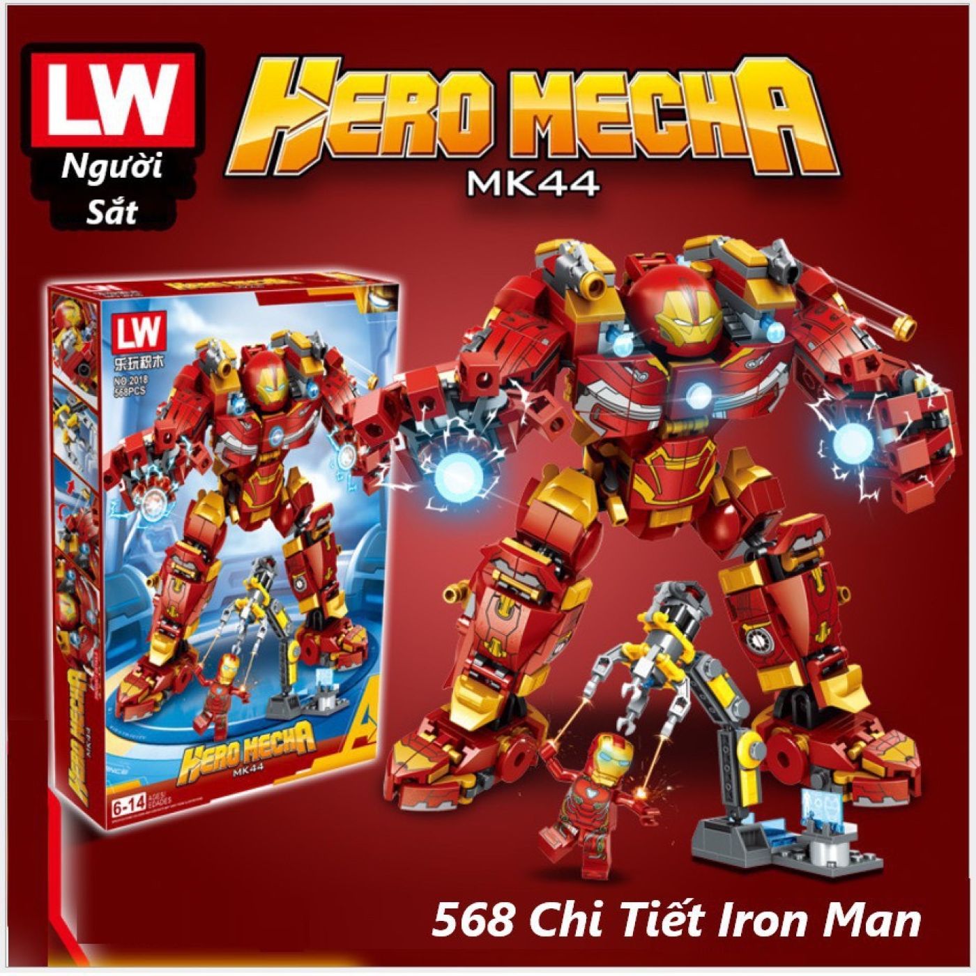 Lego Ironman Lắp Ráp Xếp Hình Mô Hình Robot Hulkbuster Iron Man Người Sắt MK44 568 chi tiết