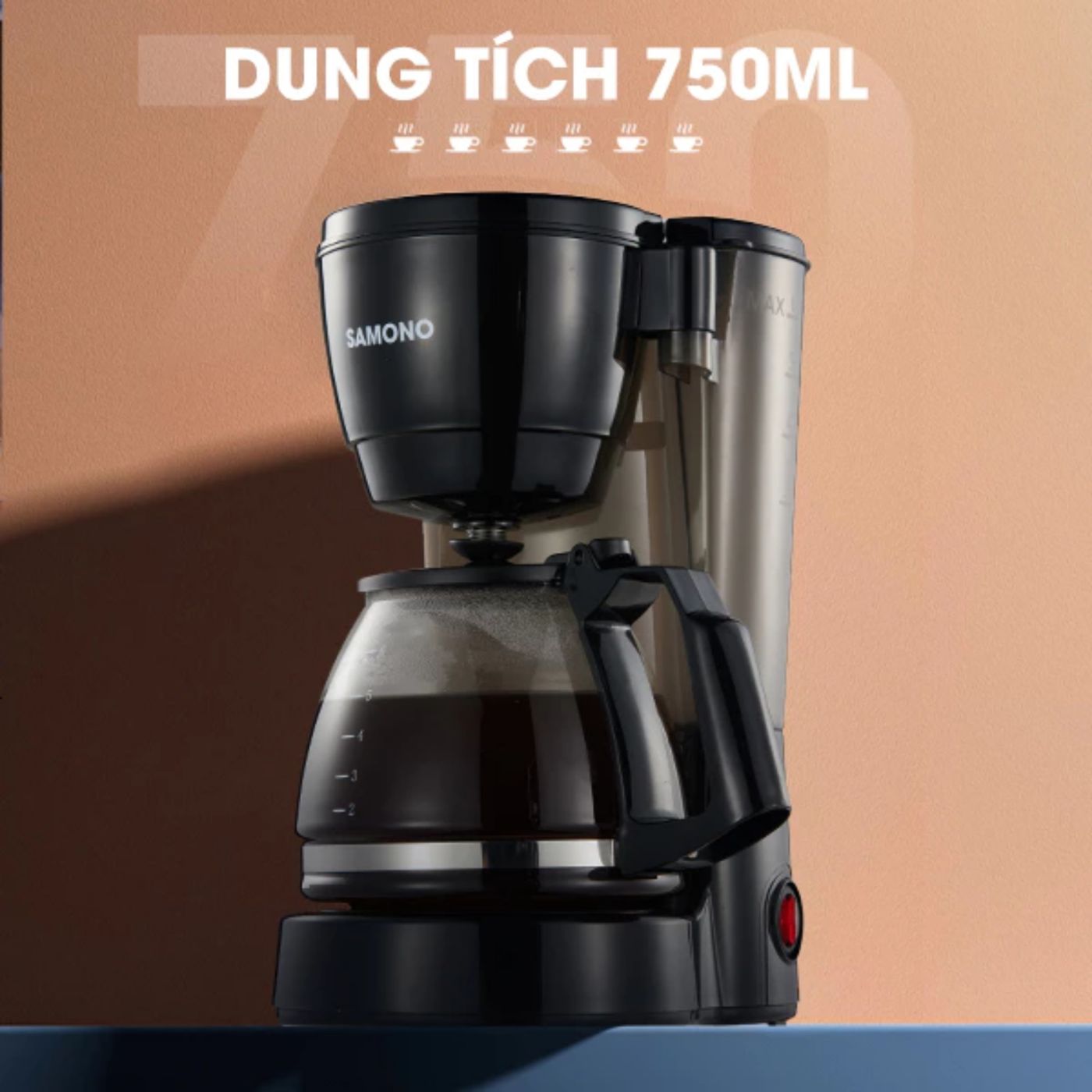 Samono Máy pha cà phê/trà 750ml, chức năng giữ nhiệt, vòi tự ngắt chống rò rỉ, hộp chứa có thể tháo