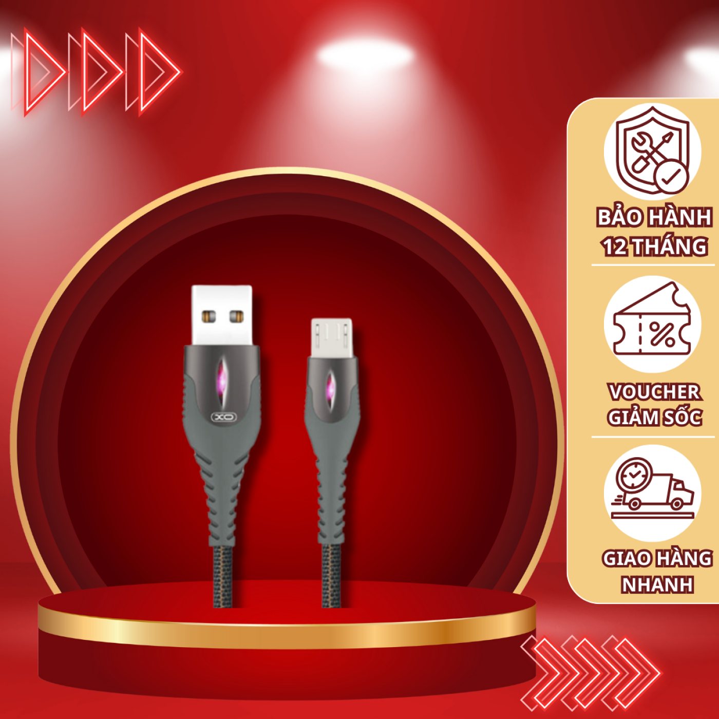 Cáp Sạc Báo Đèn XO NB138 USB Sang Micro Đèn Vải Hợp Kim Kẽm, Giúp Sạc Siêu Nhanh