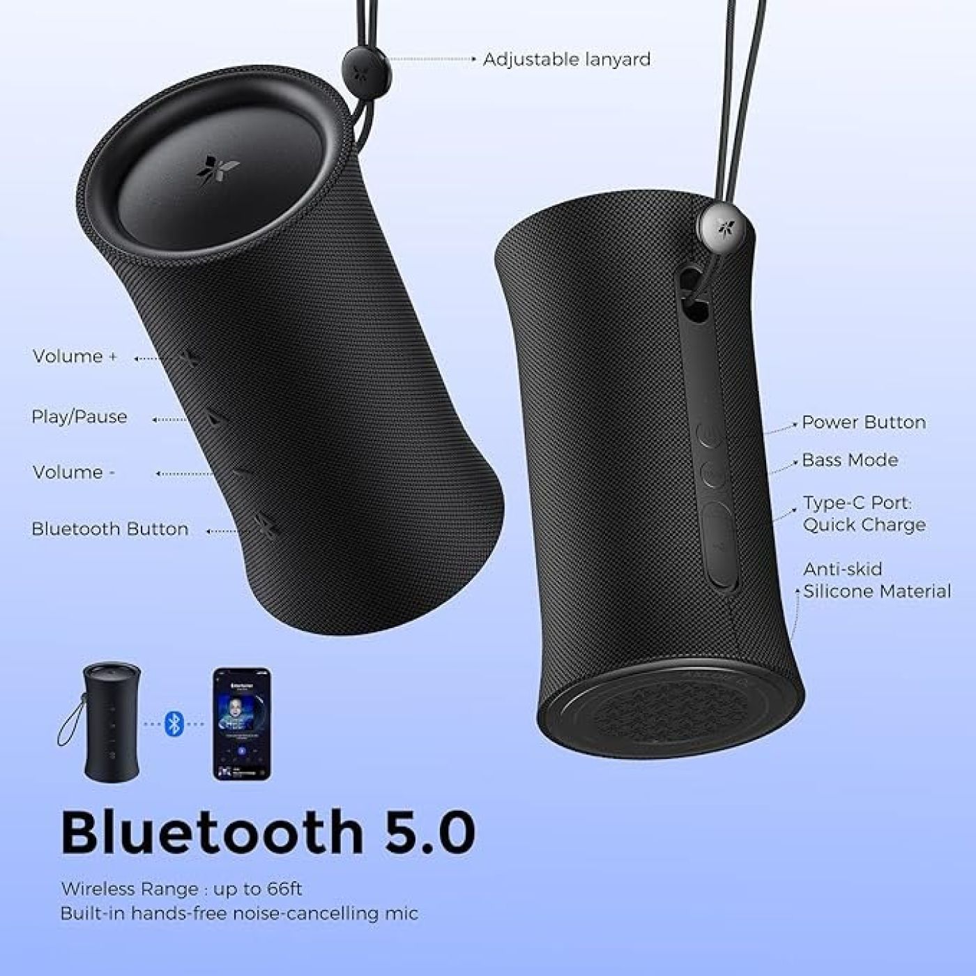 Loa Bluetooth AXLOIE O2 , chống nước IPX7, TWS , siêu bass, Mic tích hợp ( hàng Amazon )