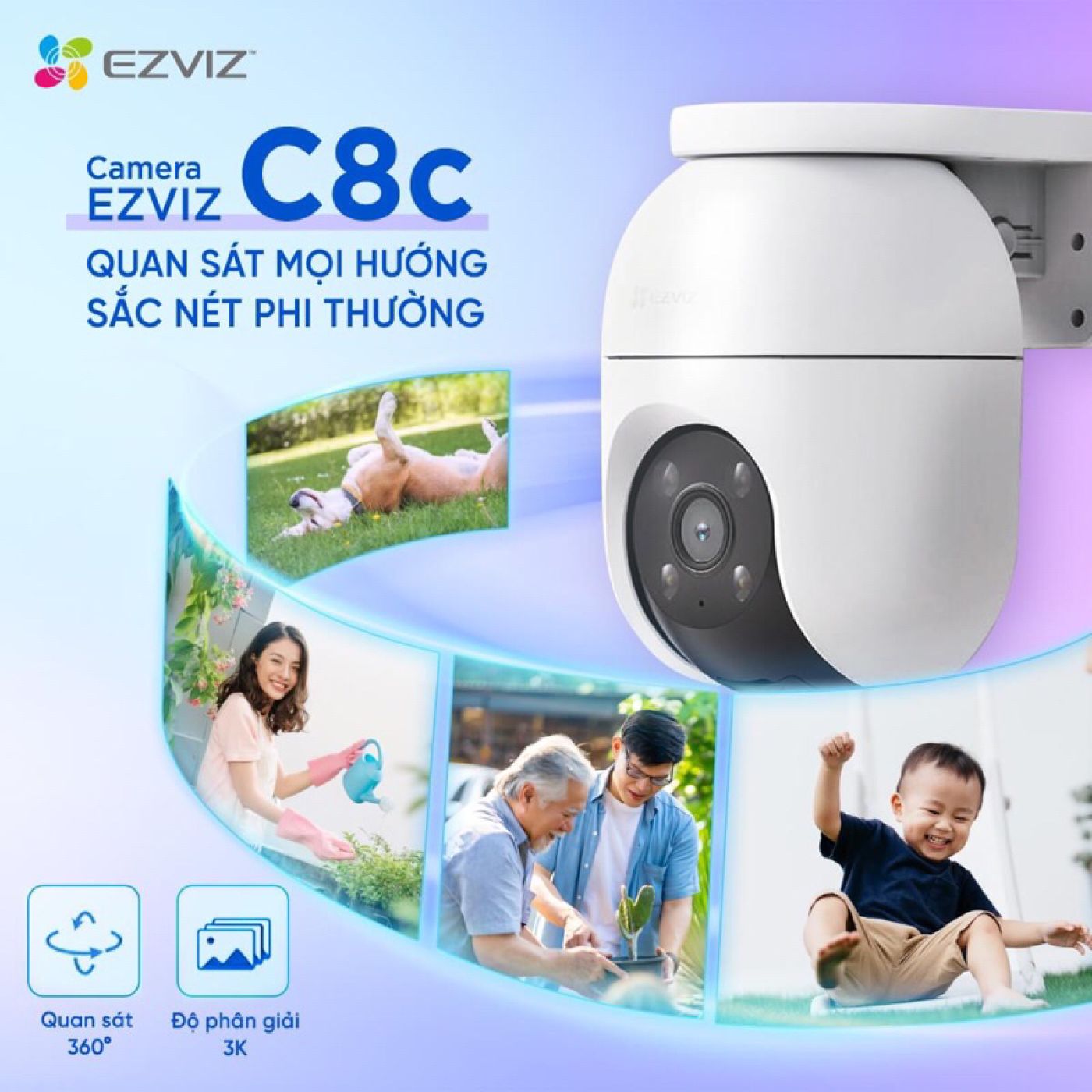 Combo Camera Ngoài Trời EZVIZ C8C (5MP - 3K) + Thẻ Nhớ 128GB + Hộp Kỹ Thuật