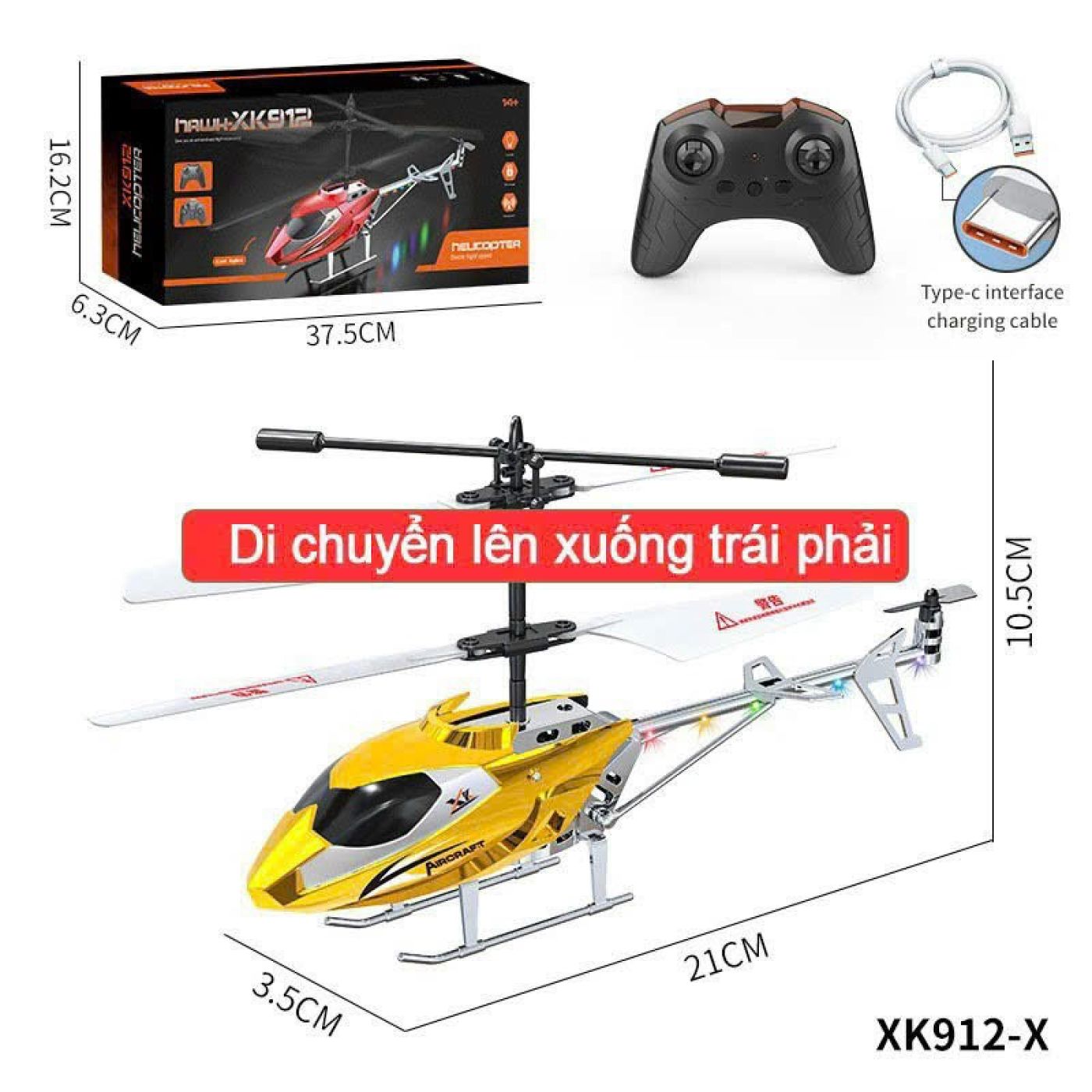 Máy bay trực thăng điều khiển có đèn led, điều khiển 4 chiều cho bé (giao màu ngẫu nhiên)