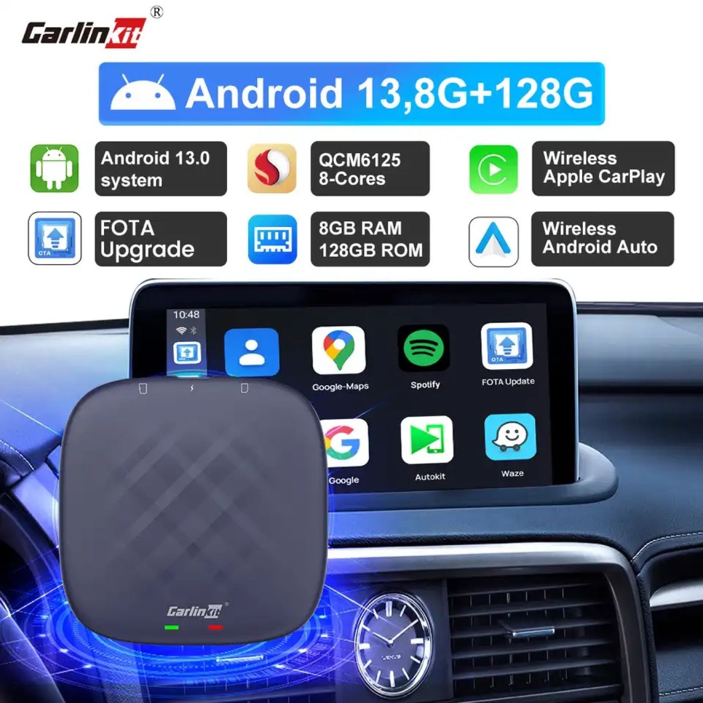 Android Box Oto Carlinkit Tbox Plus mới nhất 2024, Cấu Hình Android13 Ram4(8)G Rom64(128)G Chip6125