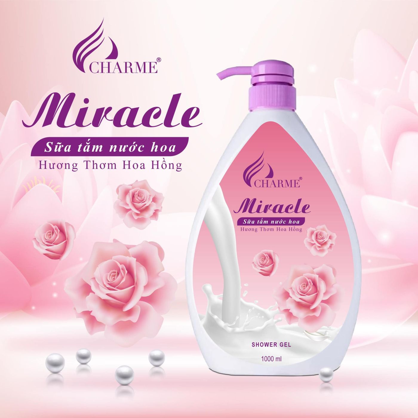 Sữa tắm MIRACLE 1000ml - Hương Hoa Hồng