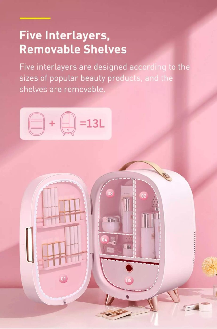 Tủ lạnh mini để mỹ phẩm Baseus 13L Portable Makeup Refrigerator (Kèm gương và đèn)