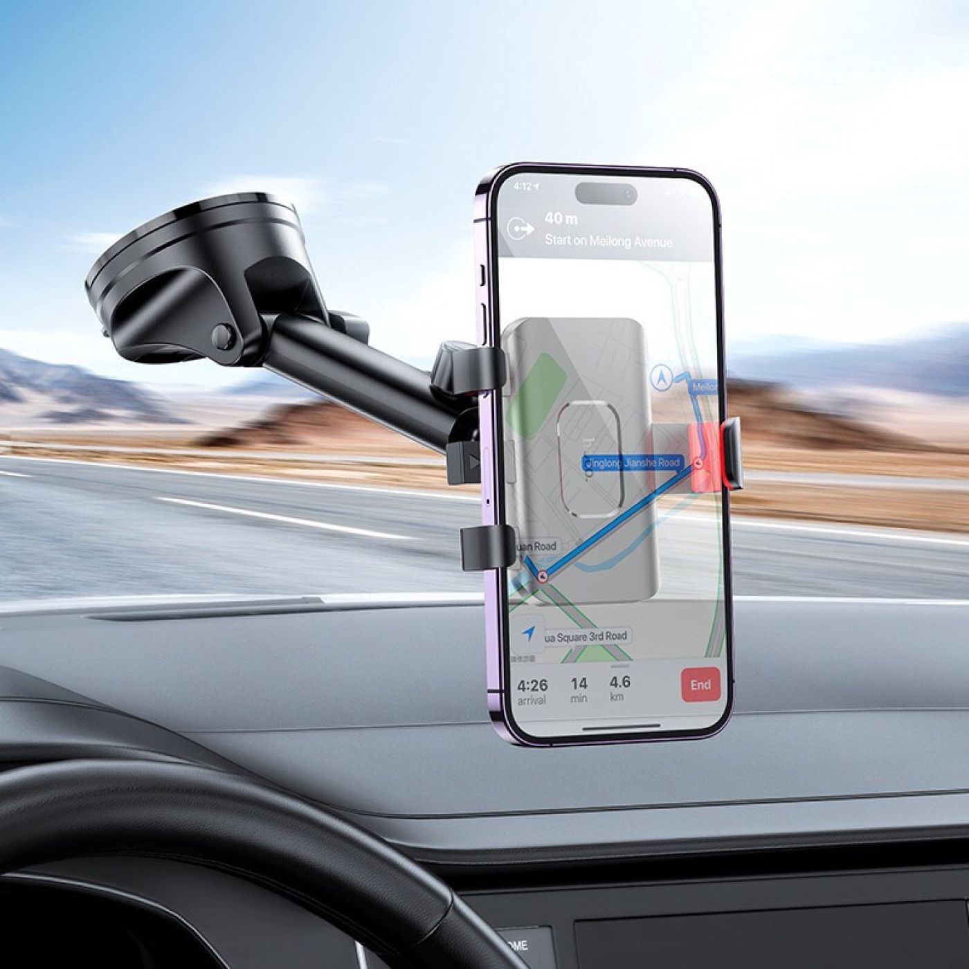 ￼Giá đỡ điện thoại gắn trên xe ô tô Hoco H22 dùng để trên táp lô hoặc kính xe hơi để kích hướng 4.7