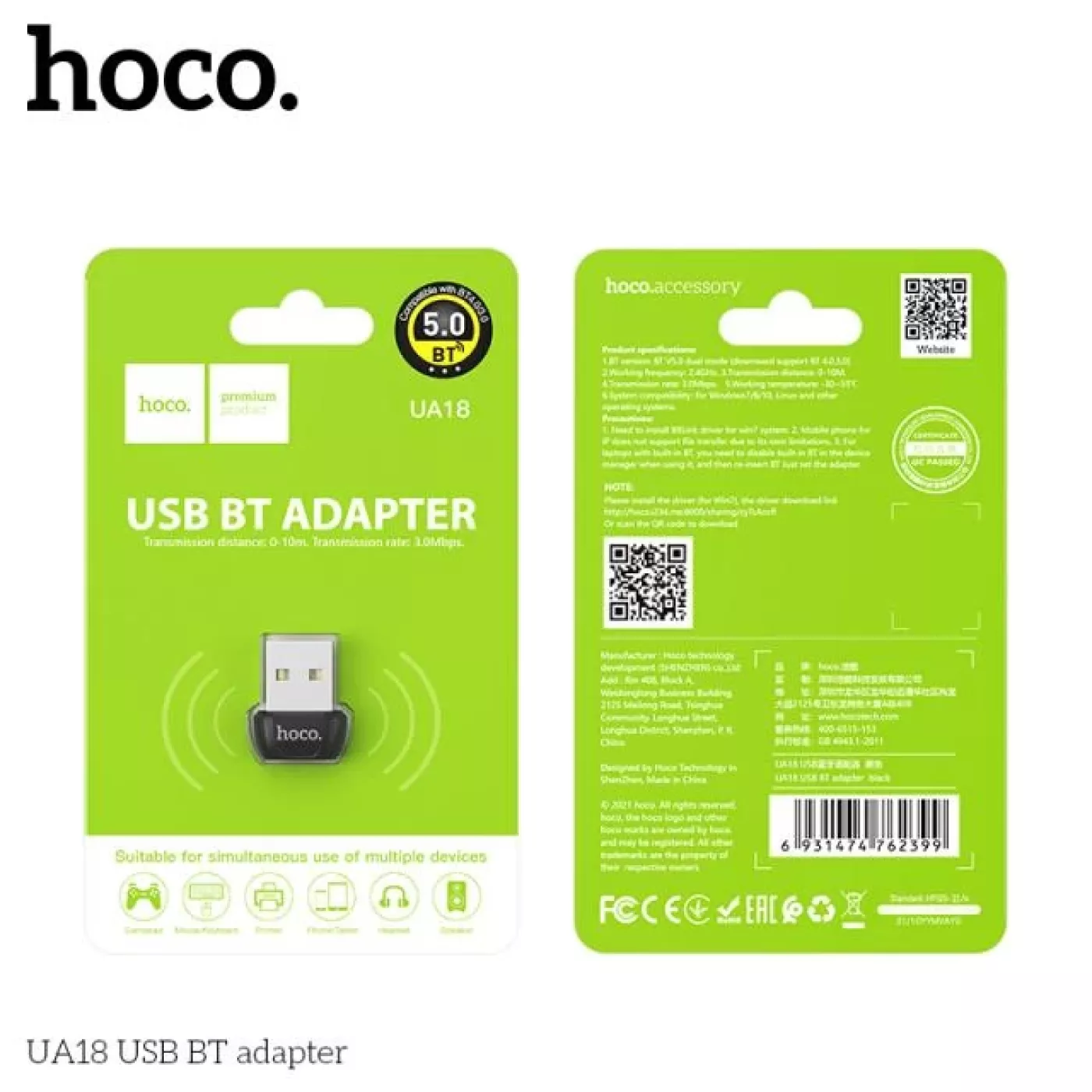 Usb bluetooth cho máy tính giúp kết nối loa headphone tai nghe loa bluetooth Hoco ua18