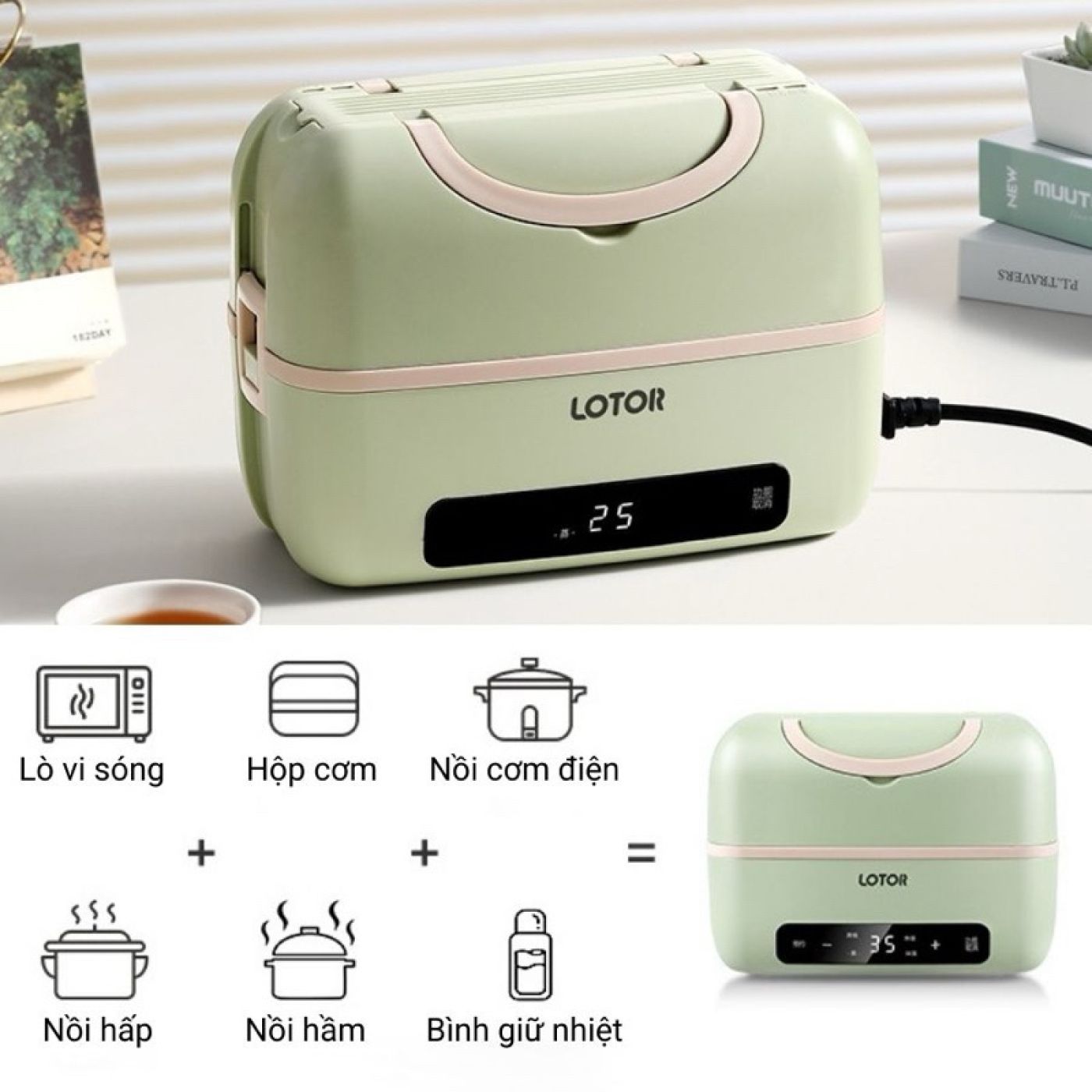 { Order 20/4 Giao } Nồi cơm di động cắm điện Lotor Portable Cooking Electric Lunch Box BE-FH998