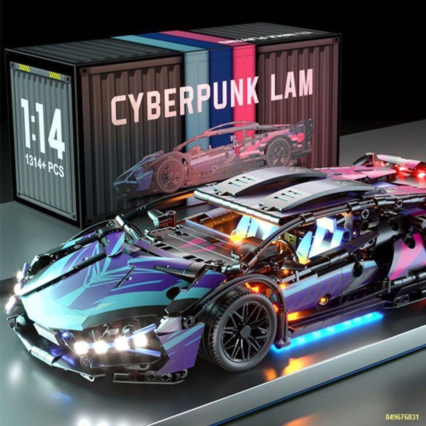 Mô hình lắp ráp siêu xe technic Lamboghini màu tím tỉ lệ 1:14 bản có đèn led, pin đèn, khiển đèn