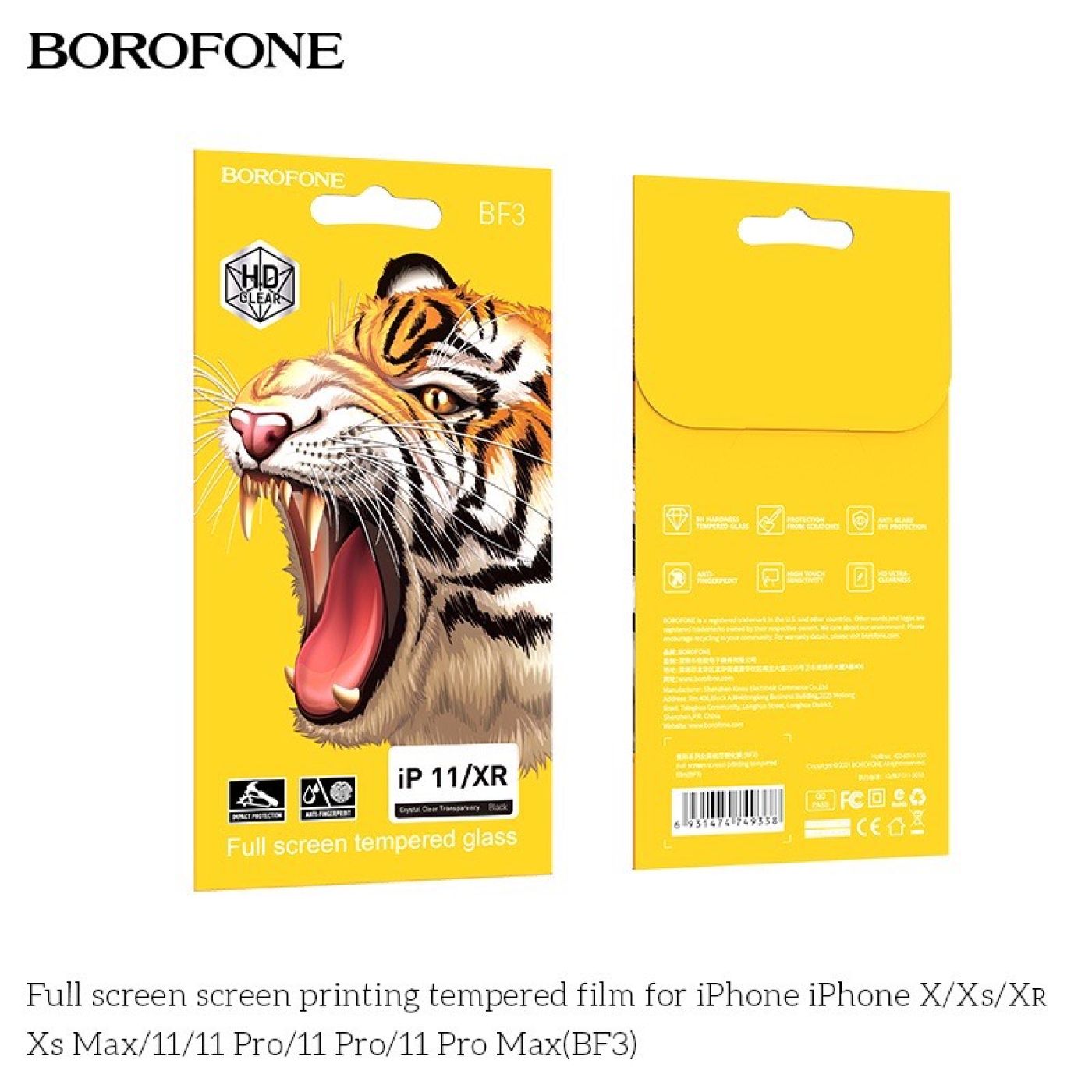 Kính cường lực BOROFONE BF3 HD full màn, hạn chế vân tay cho tất cả các dòng iPhone