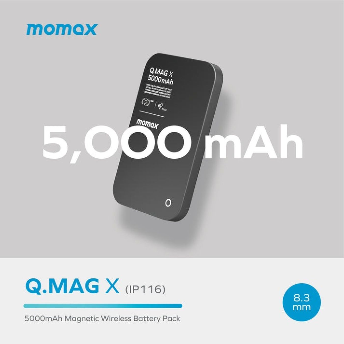 Sạc dự phòng hút từ tính siêu mỏng Momax Q.Mag X 5000mAh IP116