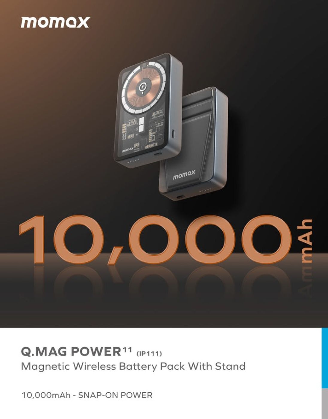 Sạc dự phòng từ tính không dây Momax Q.Mag Power 11 có chân đế 10000mAh IP111