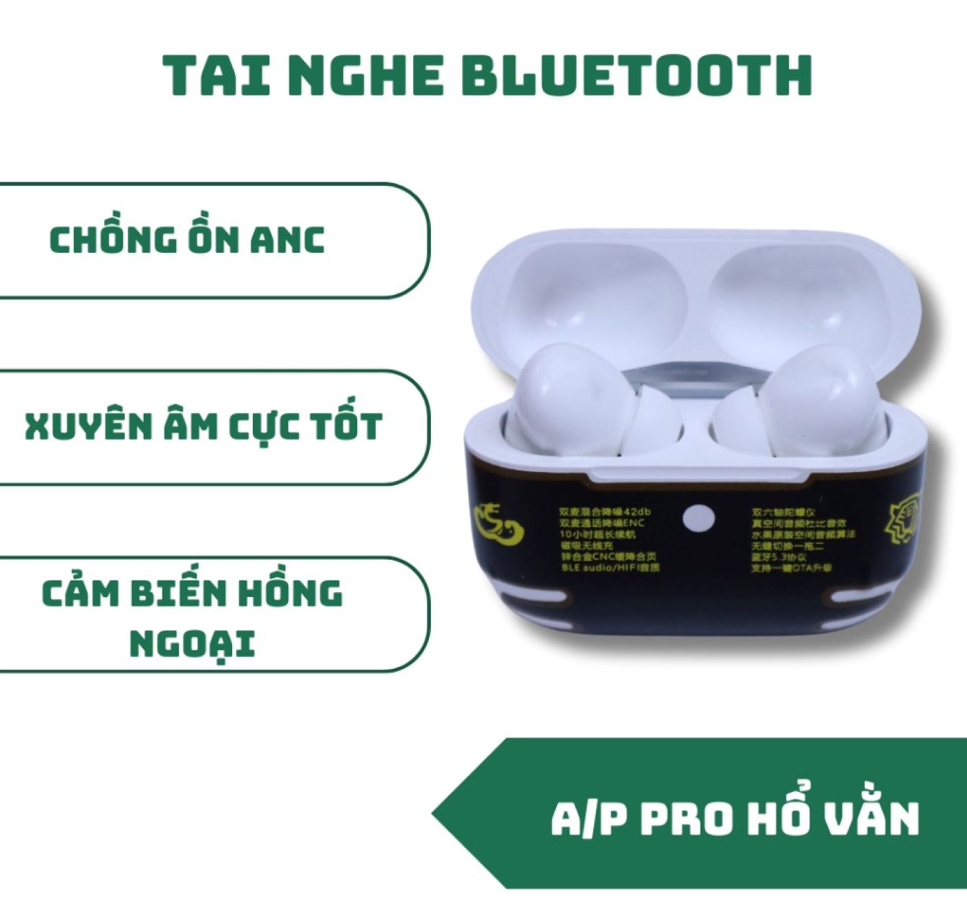 Tai Nghe Bluetooth A/P PRO Hổ Vằn 1562A (Bass căng, Treble cao, Pin trâu) - BH 3 tháng 1 đổi 1