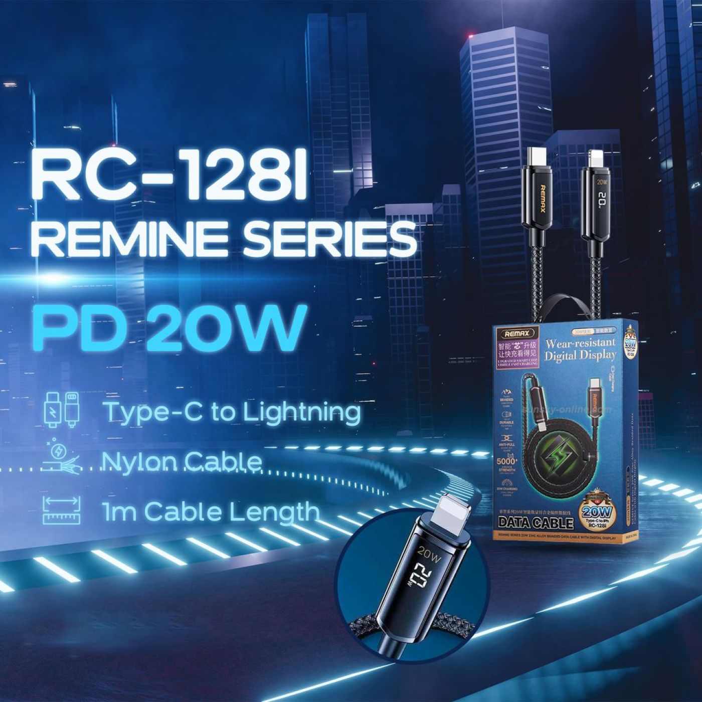 Cáp sạc nhanh iPhone Type C to Lightning 20W Remax RC-128i