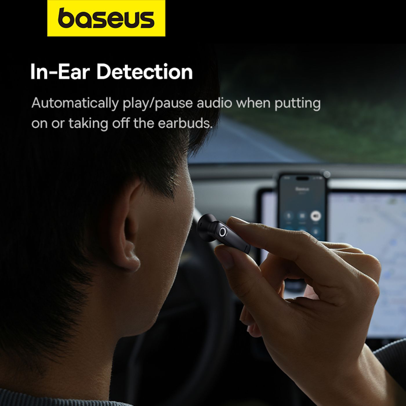 Tai Nghe Bluetooth Trên Xe Ô Tô Baseus C-Mic CM10 Smart Unilateral Wireless Earphone for Car