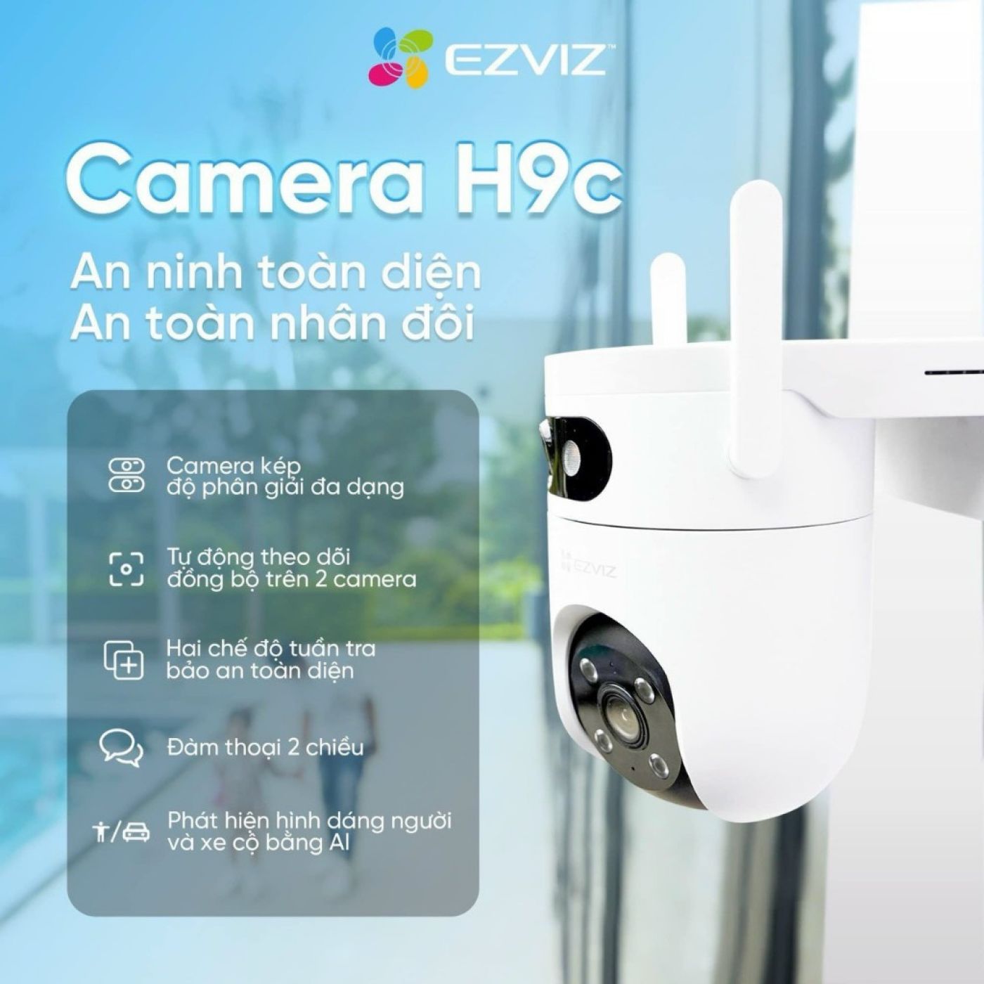 Combo Camera Ngoài Trời Ezviz 2 Mắt (5MP+5MP) H9C + Thẻ 128GB + Hộp Kỹ Thuật