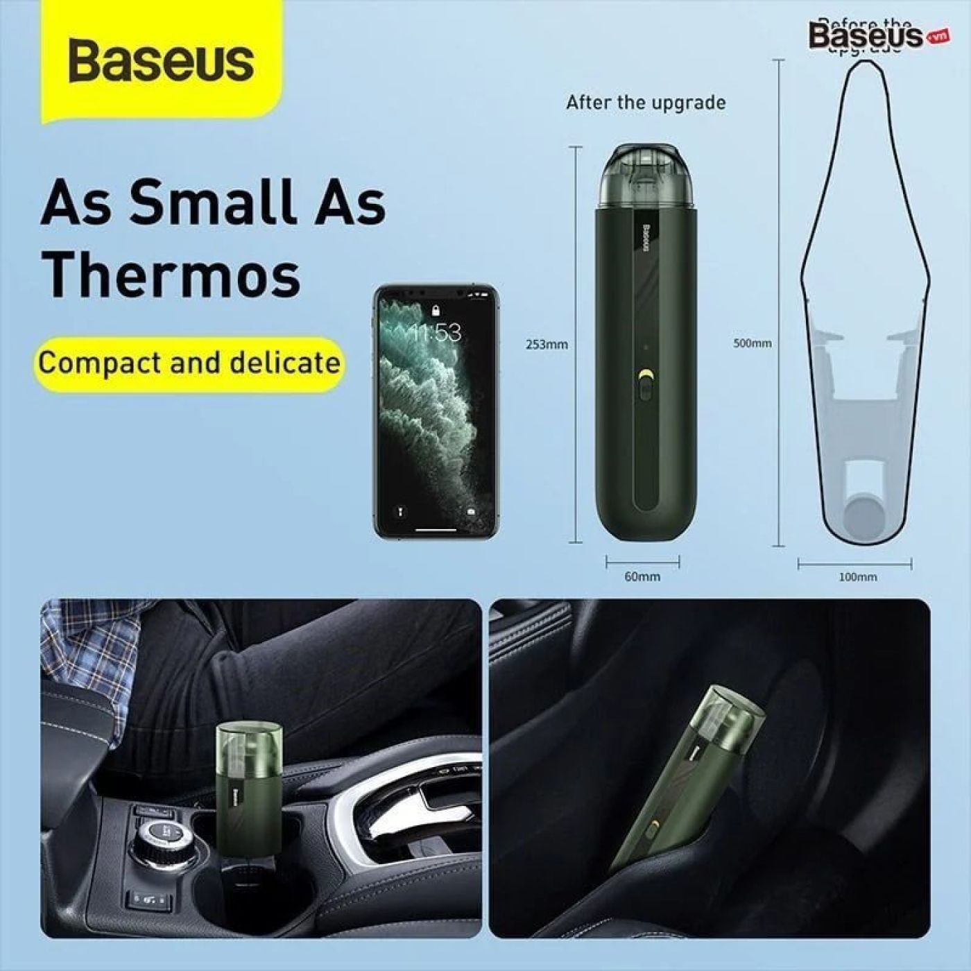 Máy hút bụi pin sạc cầm tay dùng cho xe hơi Baseus A2 Car Vacuum Cleaner (70W, 5000Pa, Vacuum Portab
