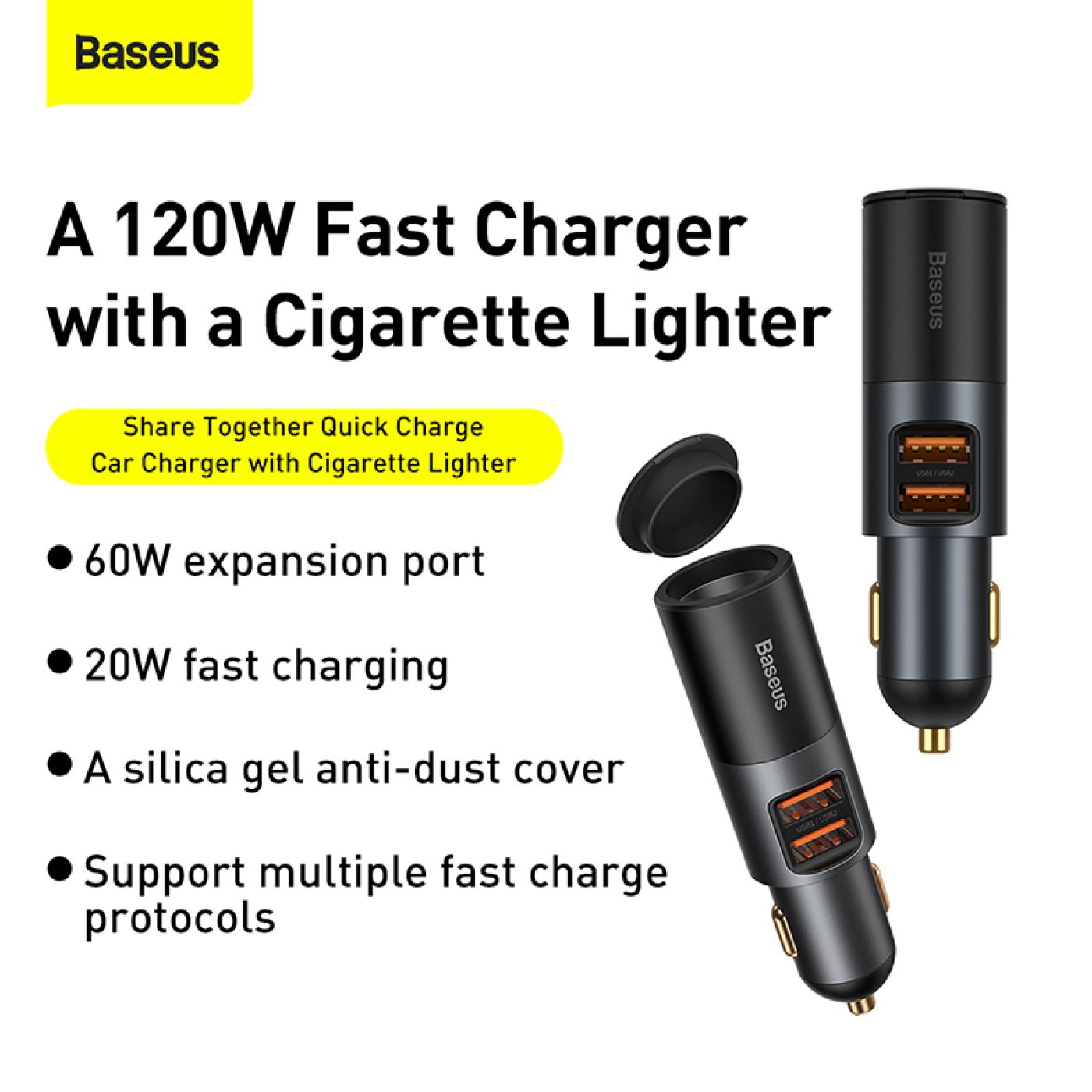 Tẩu sạc nhanh mở rộng 120W Baseus Share Together Fast Charge dùng cho xe hơi