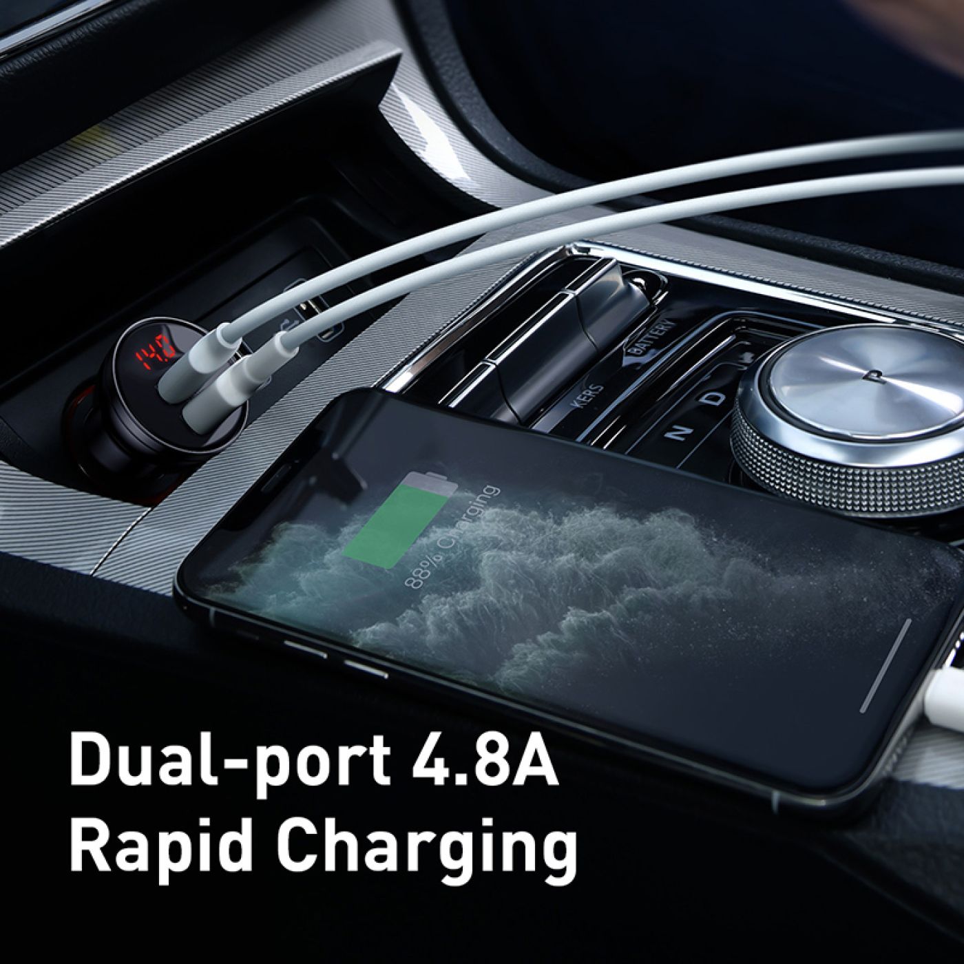 Tẩu Sạc Nhanh Ôtô Baseus Digital Display Dual USB 4.8A Car Charger 24W