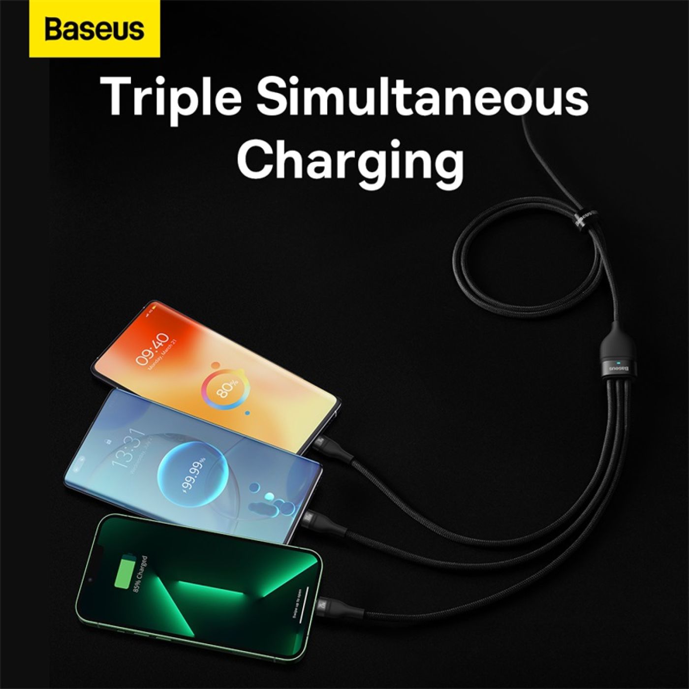 Cáp sạc nhanh 3 đầu Baseus Flash Series Ⅱ One-for-three Fast Charging Cable Type-C to M+L+C 100W