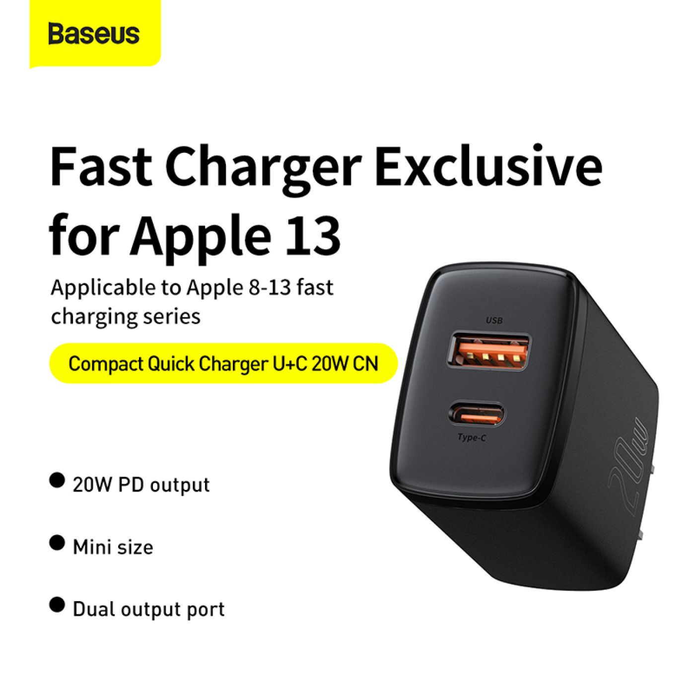 Cốc sạc siêu nhỏ gọn 20W Baseus Compact Quick Charger (USB + Type C, công suất 20W)