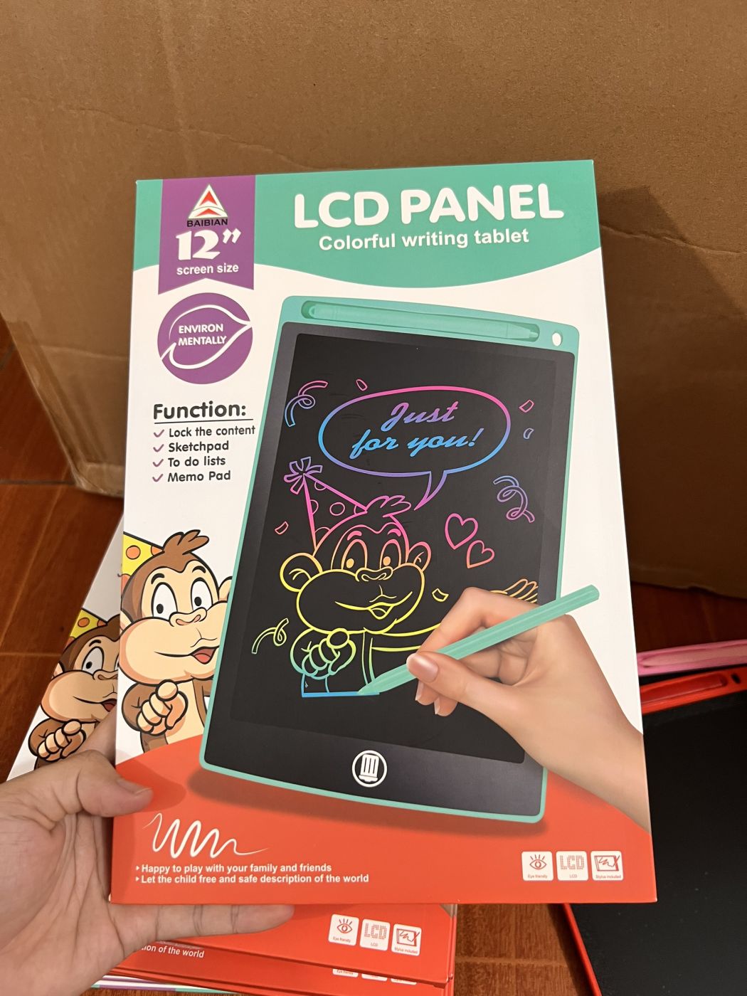 Bảng viết thông minh LCD 12inch đa sắc tự xoá cho bé tập vẽ viết ( giao ngẫu nhiên màu)