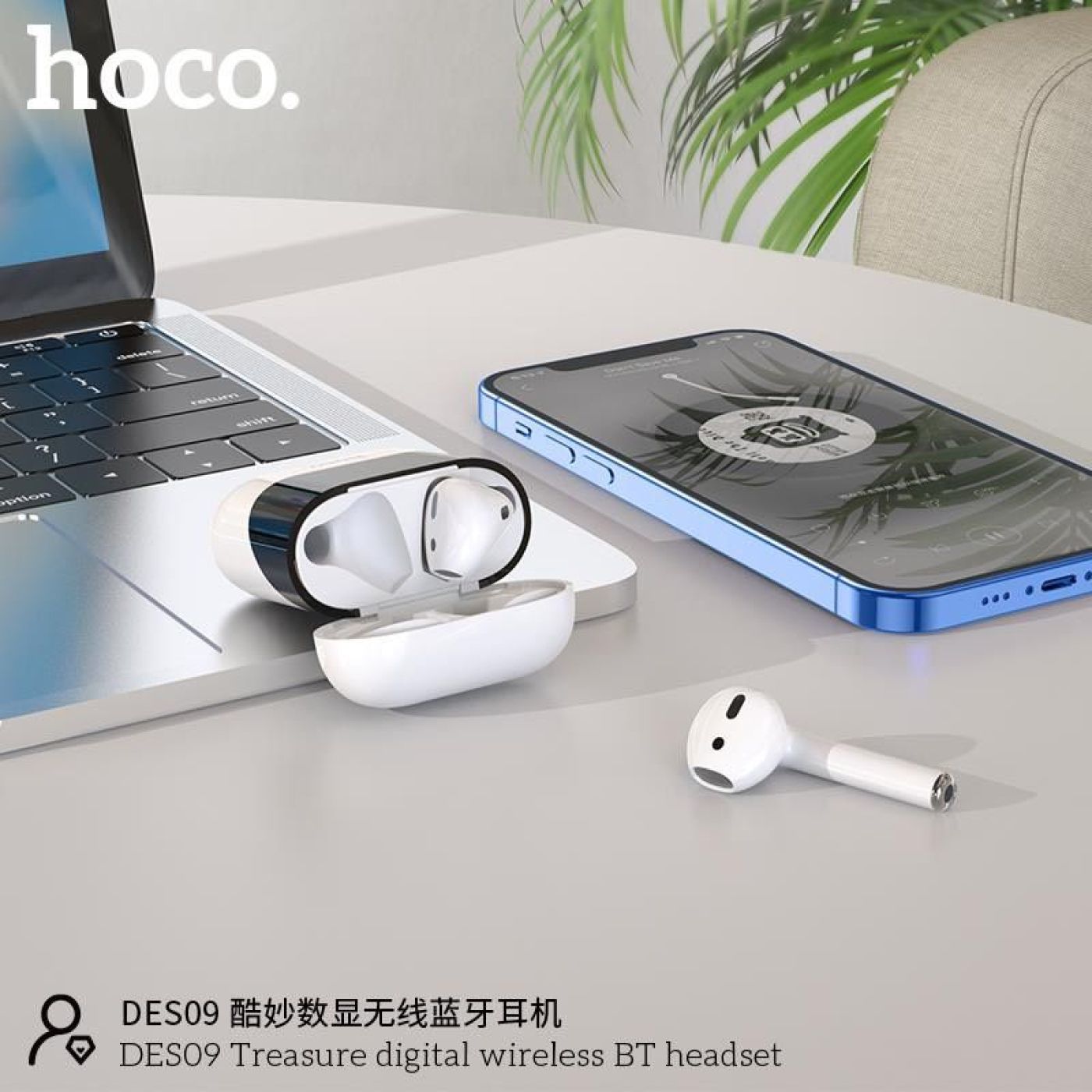 Tai nghe bluetooth V5.0 Hoco DES09 pin 350mAh, sử dụng 3h, chạm cảm ứng, mở nắp kết nối thông minh