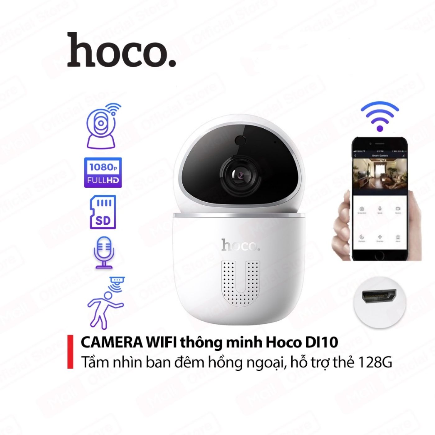 Camera Wifi thông minh nói chuyện 2 chiều, phát hiện chuyển động của Hoco Di10