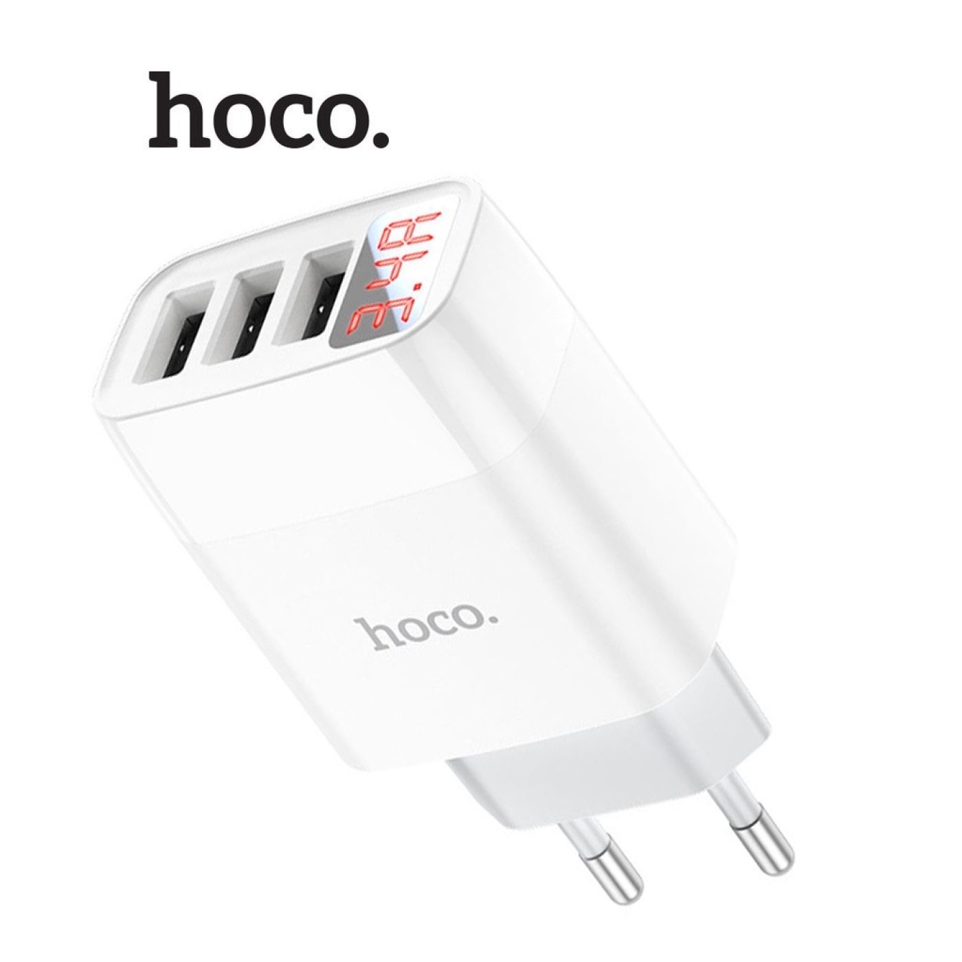 ￼Củ Sạc 3.4A Hoco C93A Chân Tròn 3 Cổng USB, Màn Hình Led Hiển Thị Nguồn Điện
