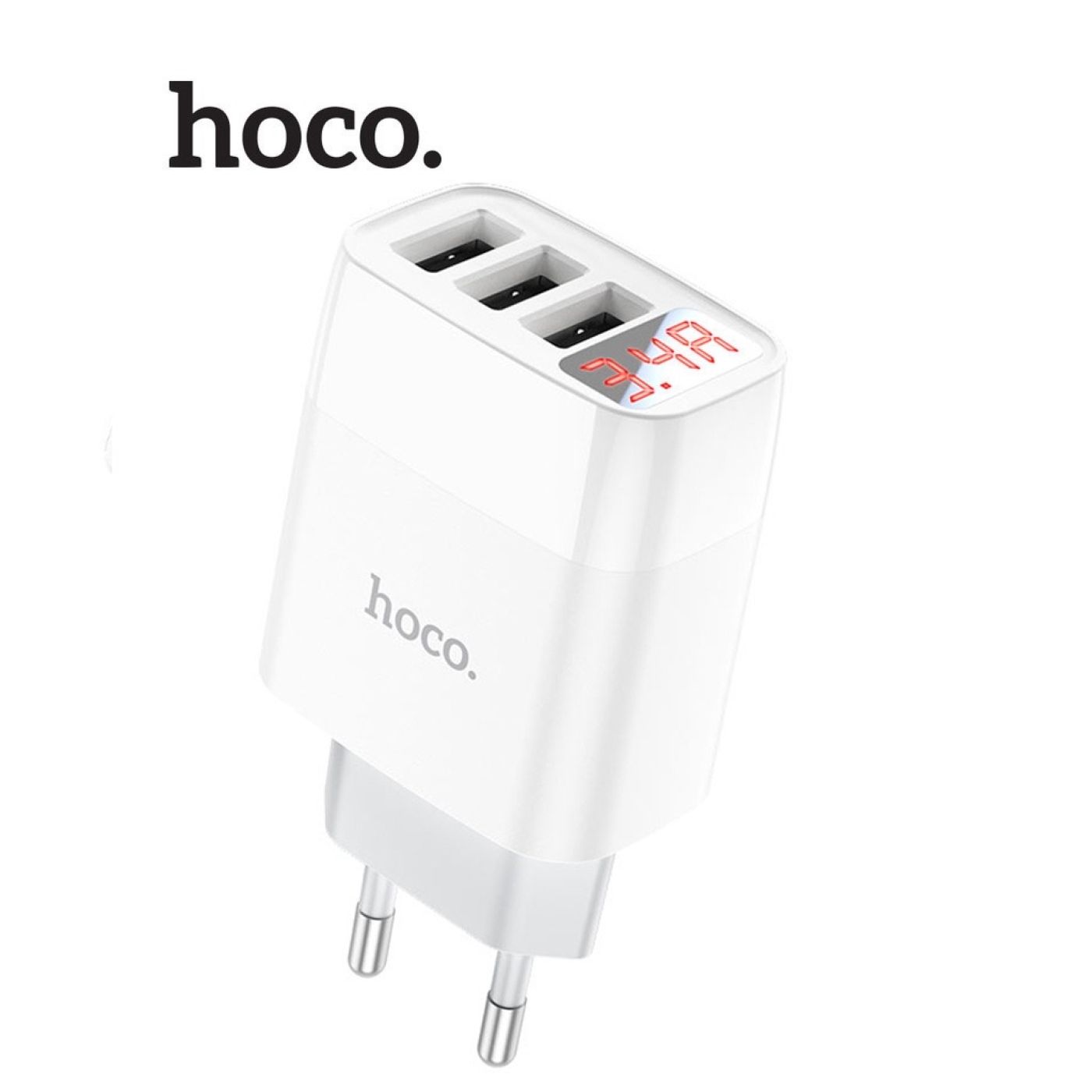 ￼Củ Sạc 3.4A Hoco C93A Chân Tròn 3 Cổng USB, Màn Hình Led Hiển Thị Nguồn Điện