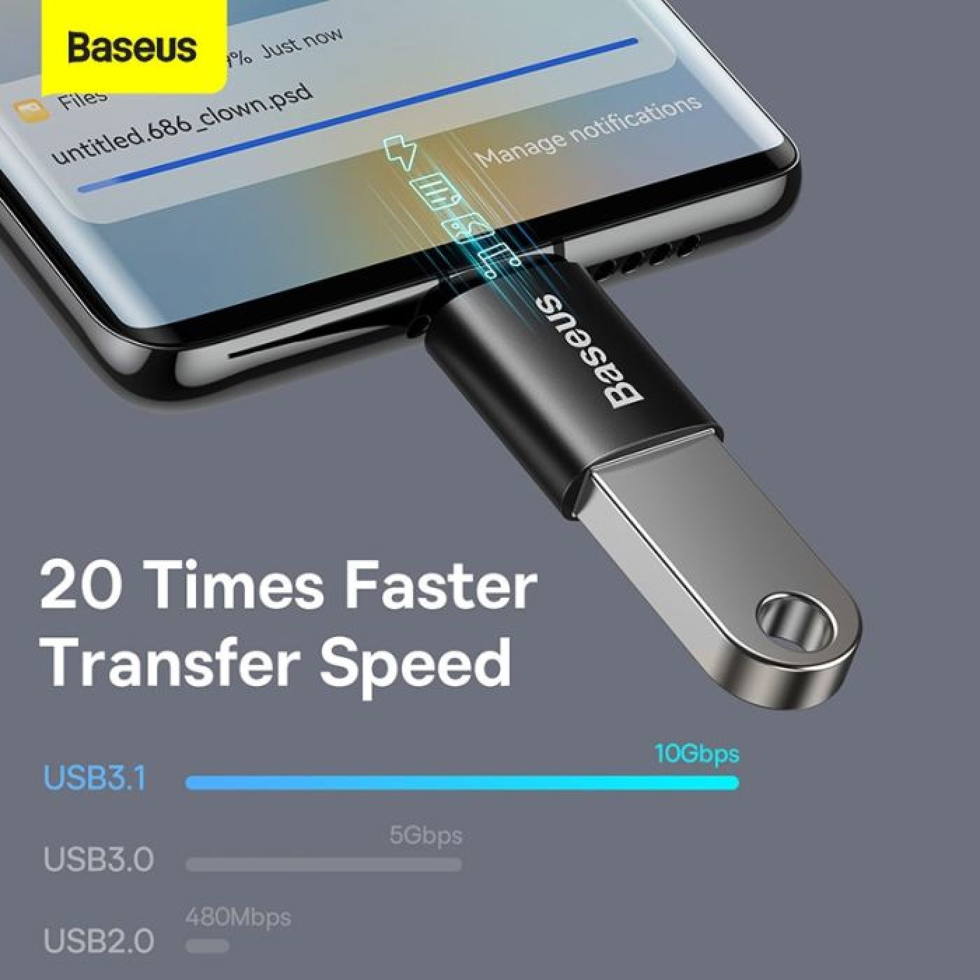 Đầu chuyển OTG USB to Type C3.1 tốc độ cao 10Gbps Baseus Ingenuity Series Mini OTG Gen2