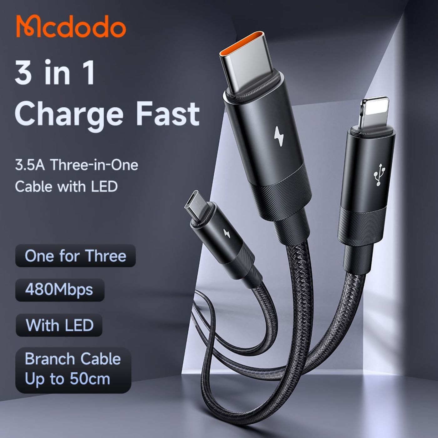 Cáp Sạc Đa Năng Mcdodo Jelly Series Data Cable USB to M+L+C 3.5A